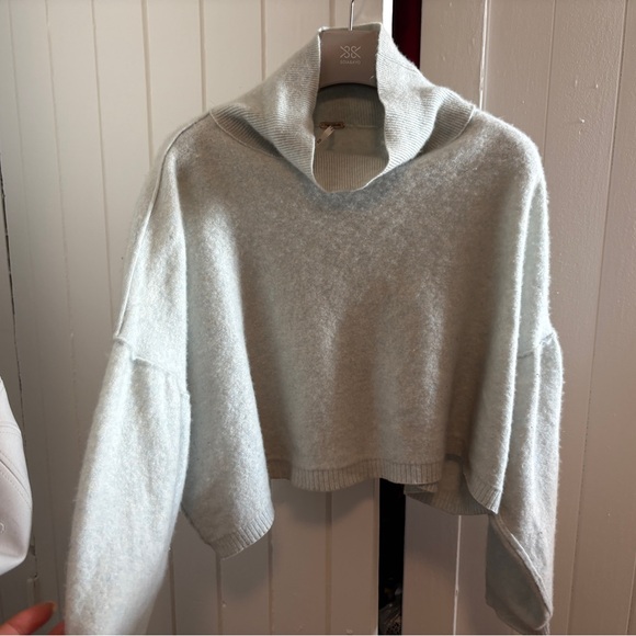 Free People Sweaters - Free People Cropped Light Blue Cowl Neck Sweater